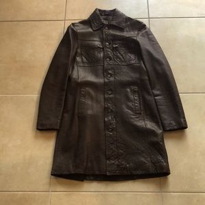 NWOT Earl Jeans Brown Leather 3/4 Duster jacket with 4 Pockets & Back Vents Sz S